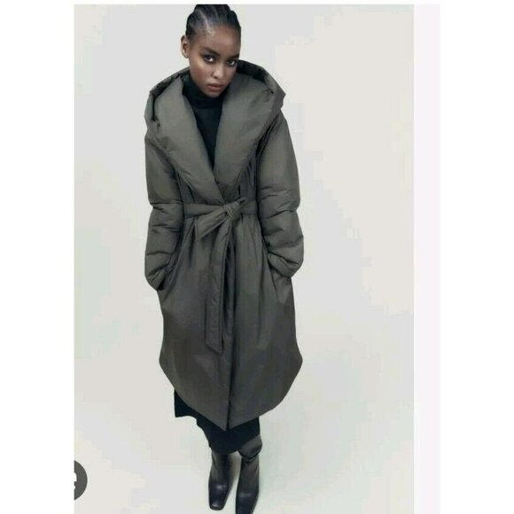 NEW ZARA Green Hooded DOWN COAT JACKET Puffer ZARA HOODED P REF 8073 726 SIZE XS - Picture 2 of 9